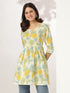 Off White Pure Cotton Floral Printed A-line Tunic